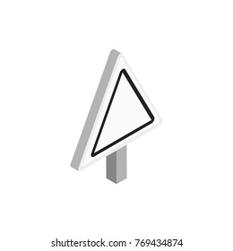 blank regulatory road sign icon. black and white color. triangle shape. isometric vector illustration on white background. 