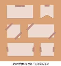 blank reminder paper notes with dotted washi tape beige vector set of elements isolated on yellow background