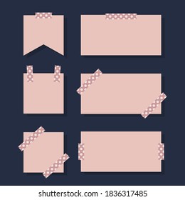 blank reminder paper notes with dotted washi tape pink vector set of elements isolated on dark background