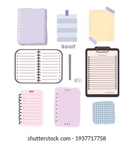 Blank Reminder Paper Notes, Planner Doodle Collection Illustration Vector 
