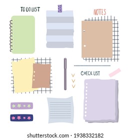 Blank reminder paper notes, planner doodle collection illustration vector 
