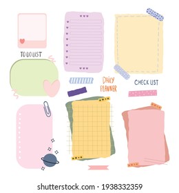 Blank reminder paper notes, planner doodle collection illustration vector 
