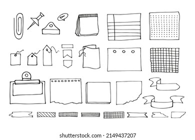 Blank reminder paper notes, planner doodle collection. Vector hand drawn sketch illustration