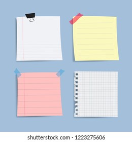 Blank reminder paper notes vector set