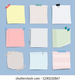 Blank reminder paper notes vector set