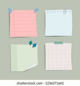 Blank reminder paper notes vector set