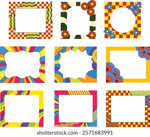 Blank retro groovy square frame in vibrant color