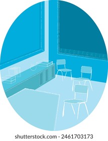 Blank retro Oval School classroom