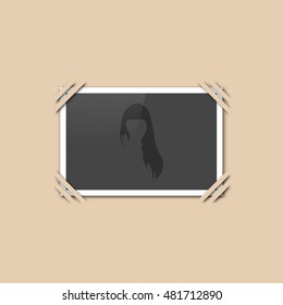 Blank retro photo frame on the album page, vector illustration.