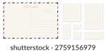 Blank retro postcard template with stamps and address lines. Retro postcard design with stylish decorative frames and space for text. Minimalist postcard layout with blank postage stamps. Vector