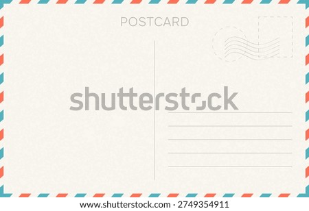 Blank retro postcard template with stamps and address lines. Retro postcard design with stylish decorative frames and space for text. Minimalist postcard layout. Vector