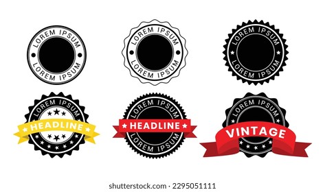 Vektor-Set für leere Retro-Vintage-Abzeichen, Emblem, Premium-Abzeichen, Vintage-Etikett, Retro-Etikett, Vorlage, Vektorgrafik schwarz-weiß, Vintage-Abzeichen Unterschiedliche Formen Set