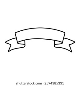 Blank ribbon banner vector illustration. Hand-drawn curved scroll in doodle style. Black line art isolated on white background.