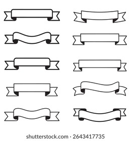 Blank Ribbon Banner Vector Set – Outline Labels for Text, Logo or Decoration