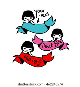 blank ribbon box hand drawn girl Character illustration vector file