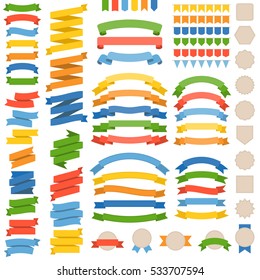 Blank ribbon vector and badge for use as banner, tags and label, flat design
