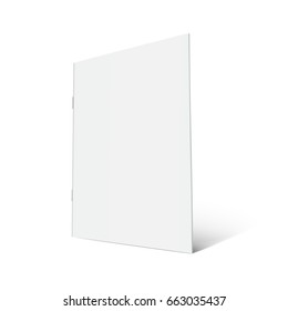 blank right tilt standing brochure 3d illustration, can be used as design element, isolated white background, side view