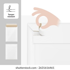 Blank rigid mailer mockup with set icons. Vector illustration isolated on white background. Perfect for easy customisation and editing your design. EPS10.