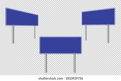 Blank road sign in blue on a transparent background, straight ahead and in perspective. EPS 10 - Powered by Shutterstock - Get 15% off with code: PIKWIZARD15