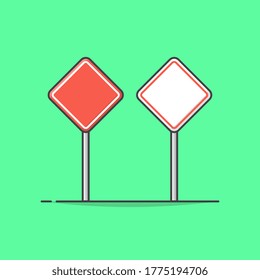 Blank Road Sign Board Vector Icon Illustration. Road Traffic Sign Icon
