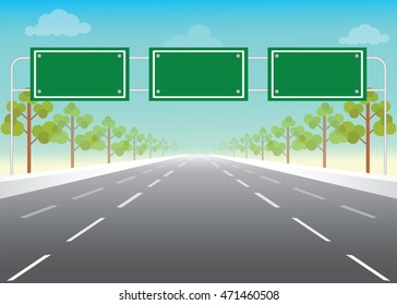 Blank road sign on highway, Add your own text, conceptual flat design vector illustration.