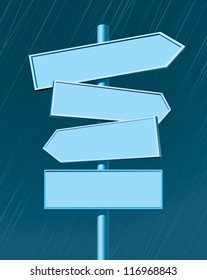 Blank road sign on a rainy autumn background