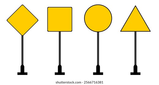 Blank road sign set with various style shape diamond rounded rectangle traffic sign yellow colour vector illustration isolated in white background for education purpose