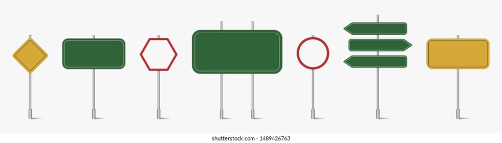 Blank road signs set . Vector street sign  . 
