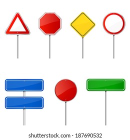 Blank road signs with stand isolated on a white background, illustration.