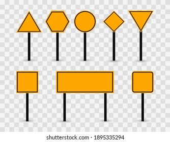 Blank road signs in yellow. Template signs on a transparent background.