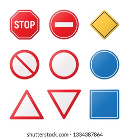 Blank road traffic sign set isolated on white background