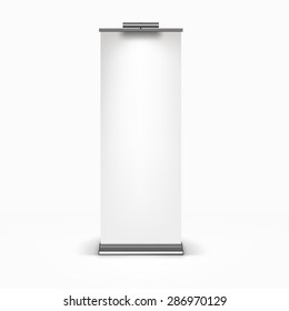 Blank roll up banner display on white background