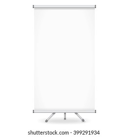 Blank roll up banner display on white background