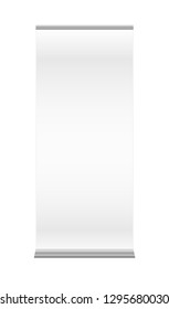 Blank roll up banner display stand. Empty mock up of rollup isolated on a white background. Rollup for your advertisement and public. promotion.