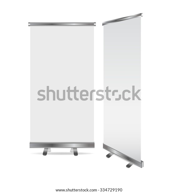 Blank roll\
up banner display. Vector\
illustration.