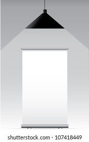 Blank roll up banner on a gray background. Vector