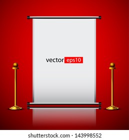  blank roll up banner on red background