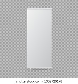 Blank Roll Up Banner Stand. Empty  Mock Up For Presentation. Isolated Vector Illustration On Transparent Background.