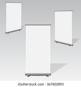 Blank Roll Up Pull Banner Display. Vector Illustrations