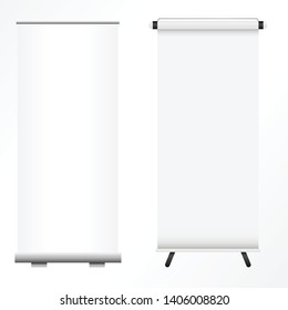 Blank roll-up banner display, isolated with clipping path. Vector. - Vector