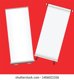 Blank roll-up banner display, isolated with clipping path. Vector. - Vector