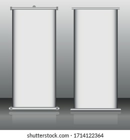 Blank roll-up banner display, isolated with clipping path. Vector.