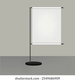 Banner roll-up em branco isolado no fundo branco. Definido. Modelo de design em branco para designers. Flipchart para treinamento ou apresentação promocional. Vetor
