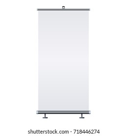 Blank roll-up banner isolated on white background. Design template blank for designers. Flipchart for training or promotional presentation. Vertical. Vector illustration EPS 10