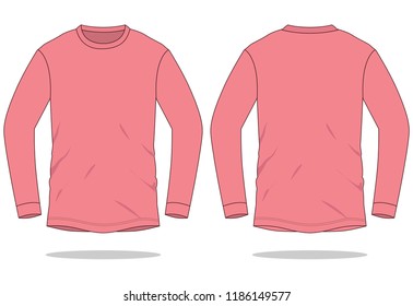 Blank rose long sleeve T-shirt template on white background.
Front and back view.