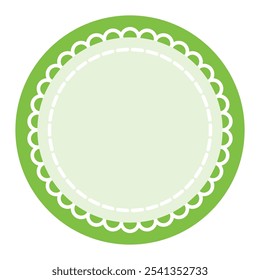 Blank Round Frame with Green Border and Scalloped Edge