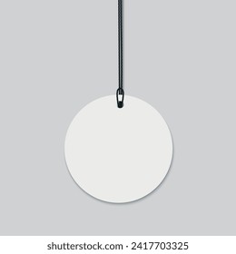 Blank round paper price tag with string isolated on transparent background.