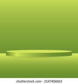 peatón redondo en blanco . podio circular verde para una extraordinaria exhibición publicitaria de productos de lujo en el fondo del estudio de iluminación de gradiente verde