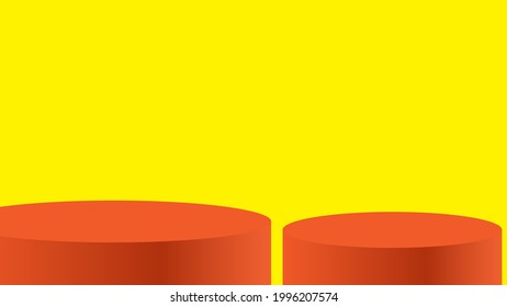 blank round pedestal. orange color circular awarded winner podium for outstanding luxury product advertising display isolated on yellow background with copy space for design. vector illustration