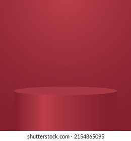 peatón redondo en blanco. podio circular rojo para una extraordinaria presentación publicitaria de productos de lujo en fondo de iluminación de gradiente rojo